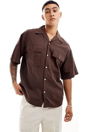 JACK & JONES Oversized utility pocket linen shirt in