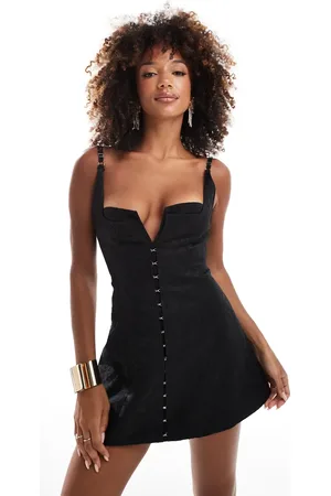 Murci Hook and eye plunge neck a-line mini dress in jacquard