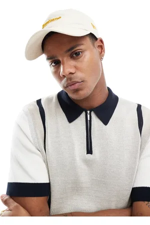 SELECTED Knit zip polo in beige color block