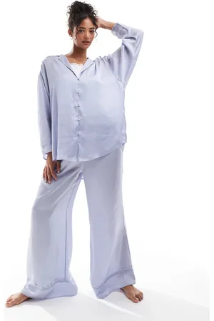 Free People Wide leg satin pajama set in light