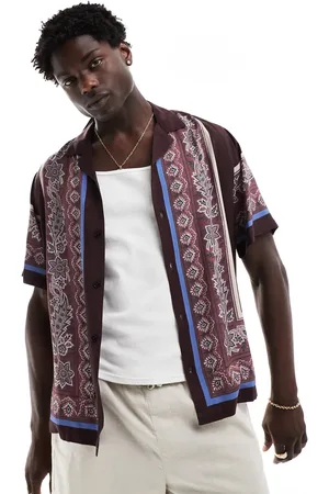 ASOS Relaxed camp collar shirt with tile border print in