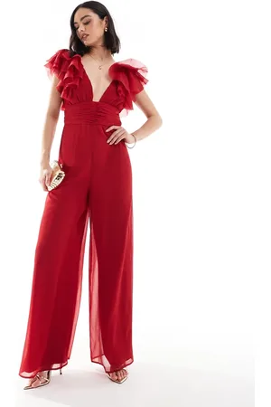ASOS Ruffle sleeve cross back wide leg jumpsuit in