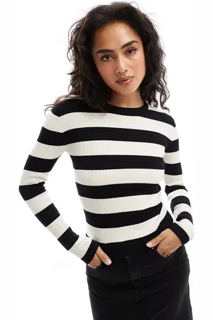 JDY Round neck striped sweater in and white