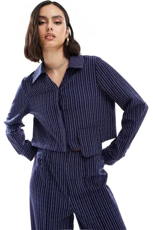 Extro & Vert Button front collared shirt in pinstripe - part of a set