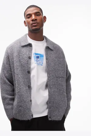 Topman Relaxed fit brushed collared cardigan in heather