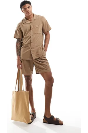 South Beach Waffle terrycloth beach shirt in tan - part of a set