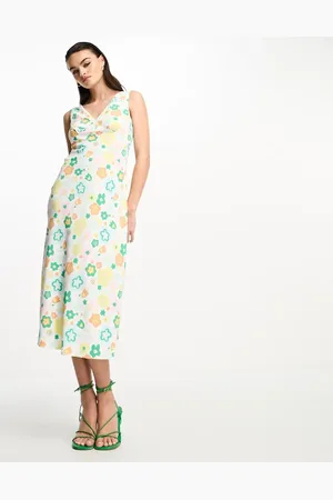 Glamorous 90s midi shift dress in retro spring floral
