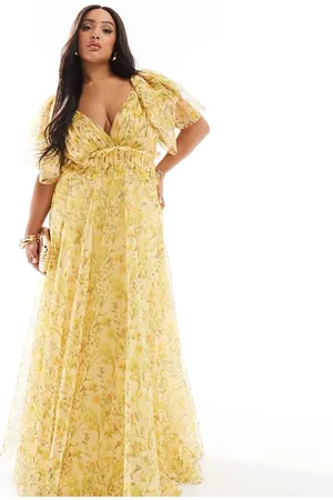 Lace & Beads Flutter sleeve tiered tulle maxi dress in floral