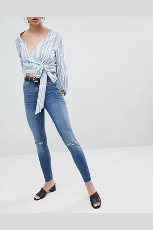 Pieces® Five Delly Slashed Knee High Waisted Skinny Jeans