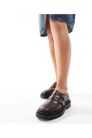 WALK LONDON Dana double Mary Janes in burgundy leather