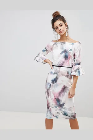 Little Mistress Printed flute sleeve dress