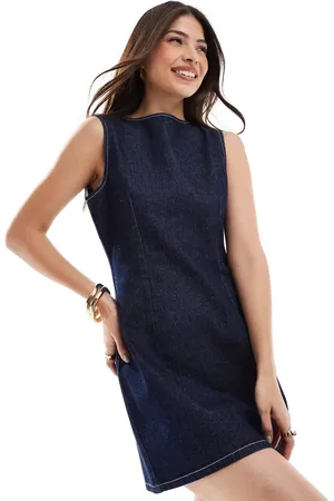 ASOS Denim slash neck dress in indigo
