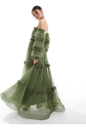 Lace & Beads Off-shoulder tulle maxi dress in