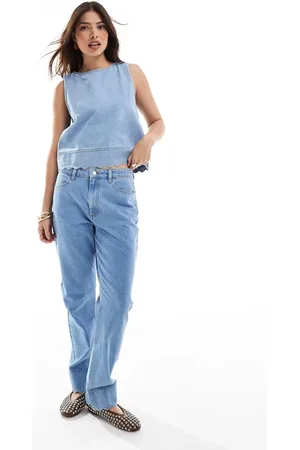 ASOS 90s straight leg scallop edge jeans in mid
