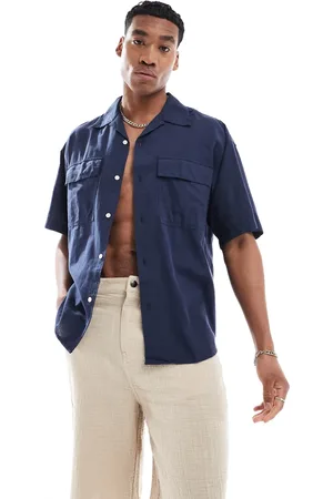 JACK & JONES Oversized utility pocket linen shirt in