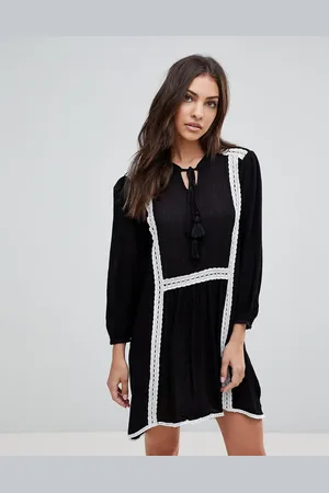 The English Factory Long Sleeve Smock Dress With Lace Trim And Slip Dress