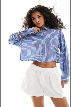 ASOS Natural wrap back cropped shirt in stripe