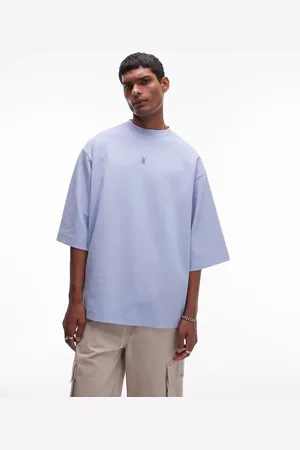 Topman Premium heavyweight relaxed fit mid sleeve T-shirt 300gsm in light blue