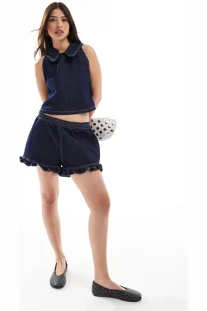 ASOS Denim frill shorts in indigo
