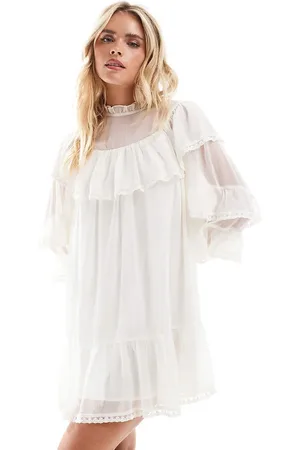 Miss Selfridge Chiffon frill smock dress in ivory