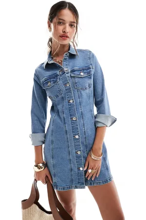 ASOS Denim fitted shirt mini dress in mid