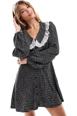 Miss Selfridge Lace collar mini tea dress in polka dot