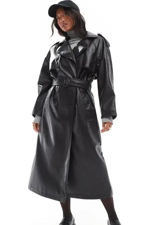 ASOS ASOS DESIGN Petite leather look trench coat in