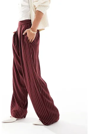 ASOS Basic pull on pants in burgundy stripe