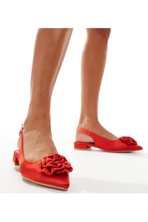 Glamorous Slingback rosette pointed toe flats in black