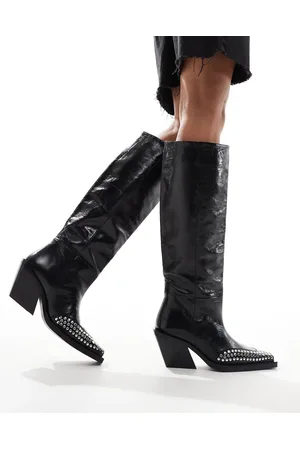 ASOS Cassie premium leather western knee boots with stud detail in