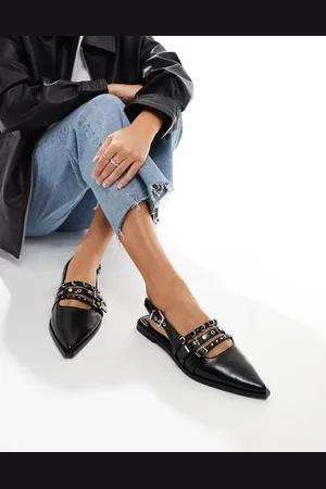 Stradivarius Buckle detail pointed flat slingback shoes in