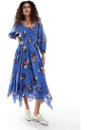 Free People Floral print asymmetric hem boho midi dress in