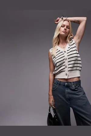 Topshop Knit chunky vest in black and white stripe