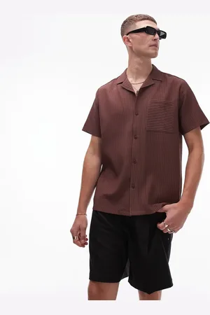 Topman Short sleeve regular plisse shirt in mauve