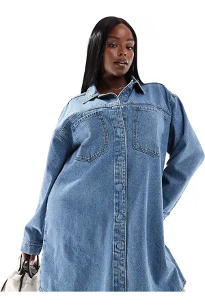 ASOS ASOS DESIGN Curve denim mini shirt dress in midwash