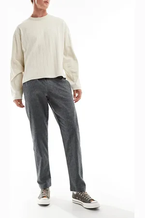 JACK & JONES Tapered fit smart pants with drawstring waist in heather