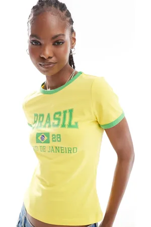 Noisy May Football T-shirt with Brazil print in yellow