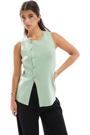 ASOS Knit asymmetric button front vest with split in