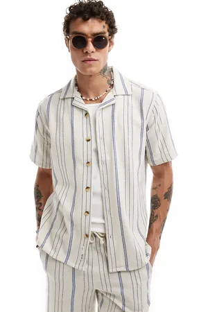 Only & Sons Camp collar woven shirt in beige & stripe - part of a set