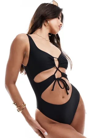 South Beach Essentials cut out front tie swimsuit in