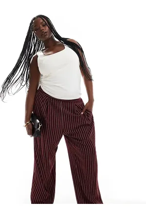 ASOS Curve basic pull on pants in burgundy stripe