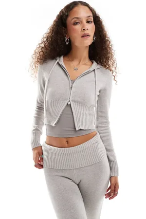 Lioness Knit zip through hoodie in light - part of a set