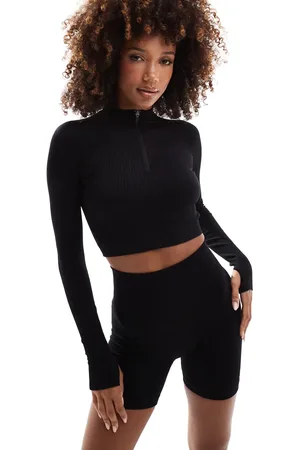 ASOS Icon seamless ribbed 1/4 zip long sleeve top in