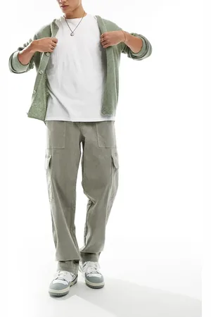 ASOS Baggy micro corduroy cargo pants in sage