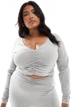 ASOS Curve ruched front long sleeve active top in heather