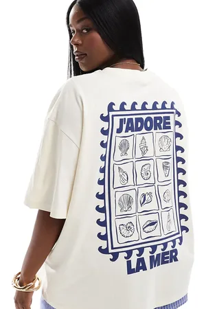 ASOS ASOS DESIGN Curve oversized T-shirt with La Mer shell graphic in cream