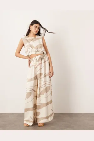 ASOS Super wide leg pants with elastic waist in abstract print - part of a set