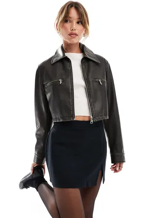 ASOS Washed leather look harrington jacket in