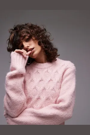 Topshop Knitted cable stitch sweater in light
