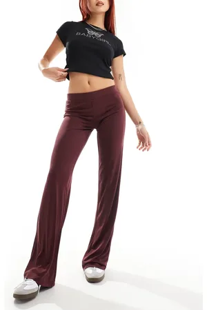 Monki Super soft low waist straight leg baggy jersey pants in burgundy
